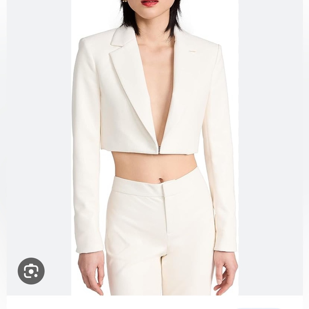 Alice + Olivia cropped Abbott vegan leather blazer Sz4 NWT Ecru cream white